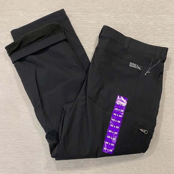Eddie Bauer Fleece Lined Tech Pants Mens 40 x 30 Black Water Repellent Insulated - Picture 1 of 11